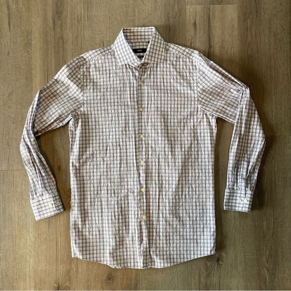 Boss men’s Plaid Button Down Shirt 15.5 EUC